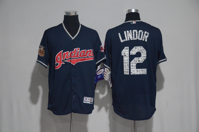 2017 MLB Cleveland Indians #12 Lindor Blue Spring Training Flex Base Jersey->cleveland indians->MLB Jersey